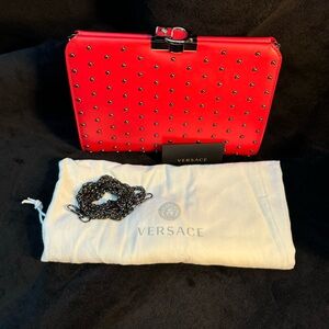 Versace Red Studded Clutch Bag